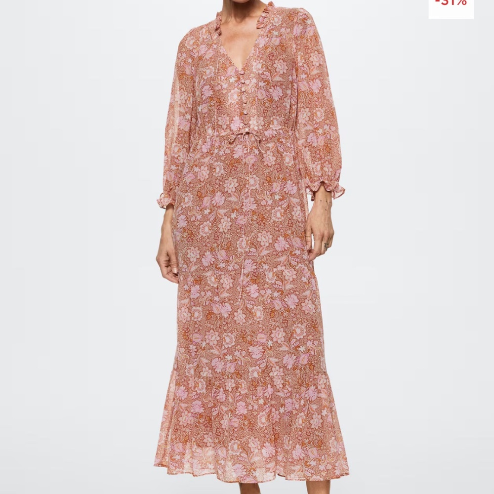 dusty pink fall dress Zapakasa Women Dusty Rose Chiffon A-Line Long Bridesmaid Dress V-Neck Long  Sleeves Wedding Guest Dress main image 1